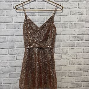 Revelry Hazel Sequin Dress Sleeveless Rose Gold Sz 0 READ DESCRIPTION